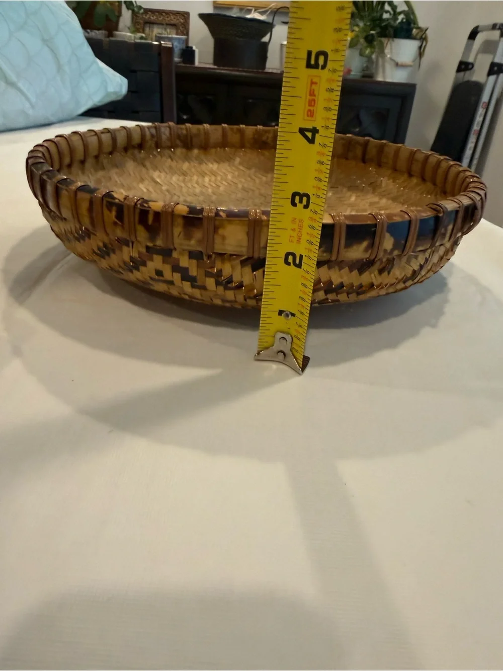 Handwoven Natural Bamboo Serving Tray - Brown - vintage rattan bowl